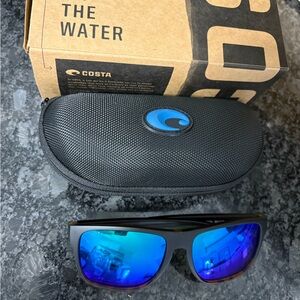 Costa Black Frame Sunglasses with Blue Lenses